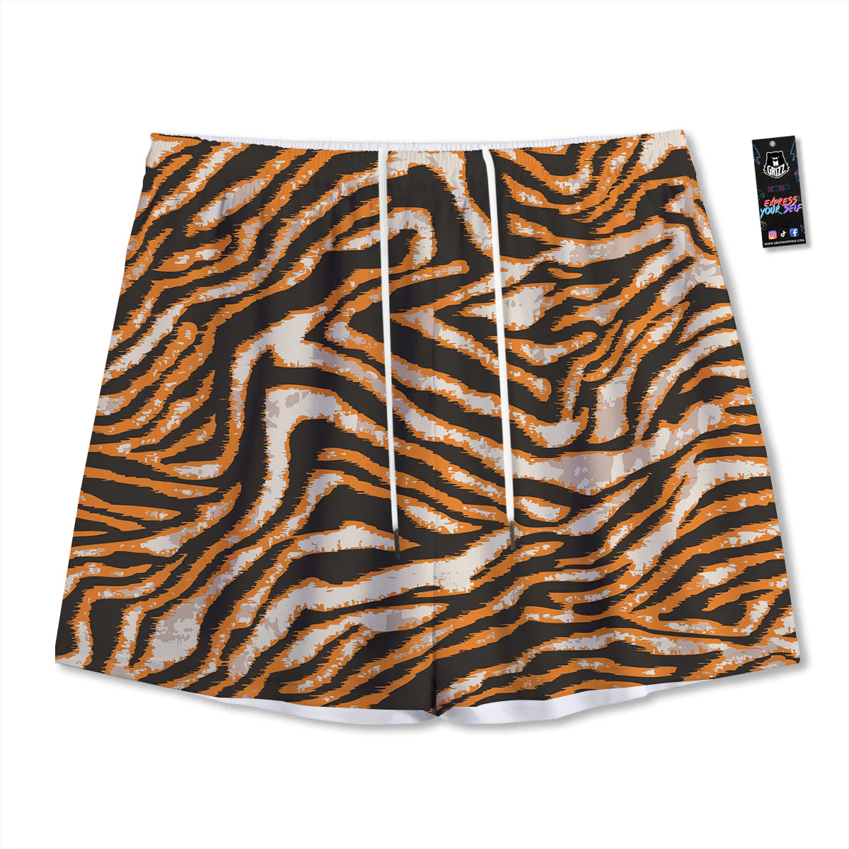 Abstract Tiger Skin Grunge Print Mesh Shorts