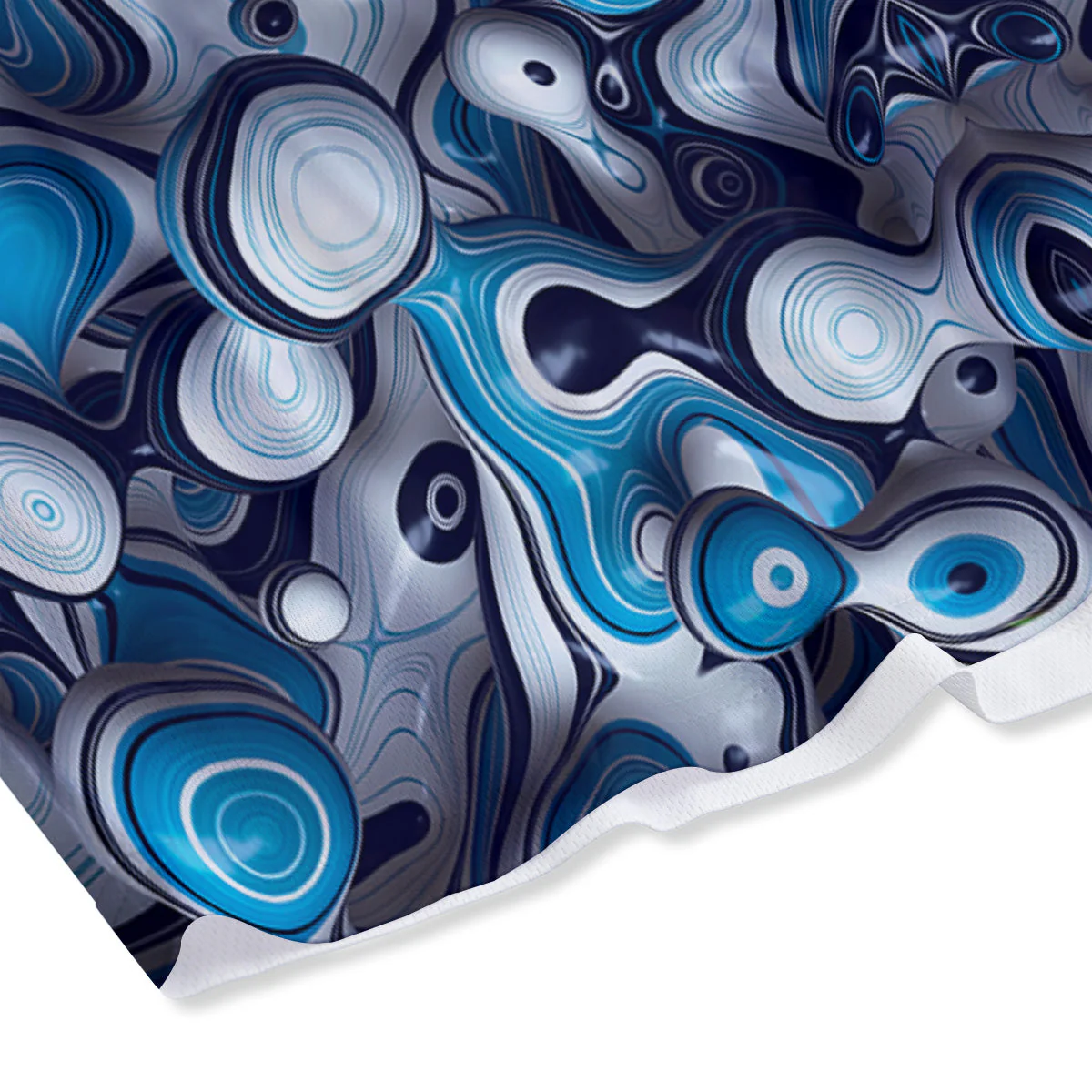 Abstract Wavy Bubbles Blue White Print Pattern Mesh Shorts - Image 4