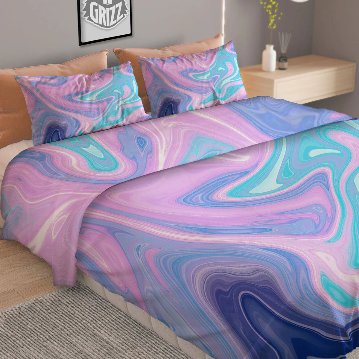 Acid Melt Blue And Pink Print Duvet Cover Bedding Set - Image 2