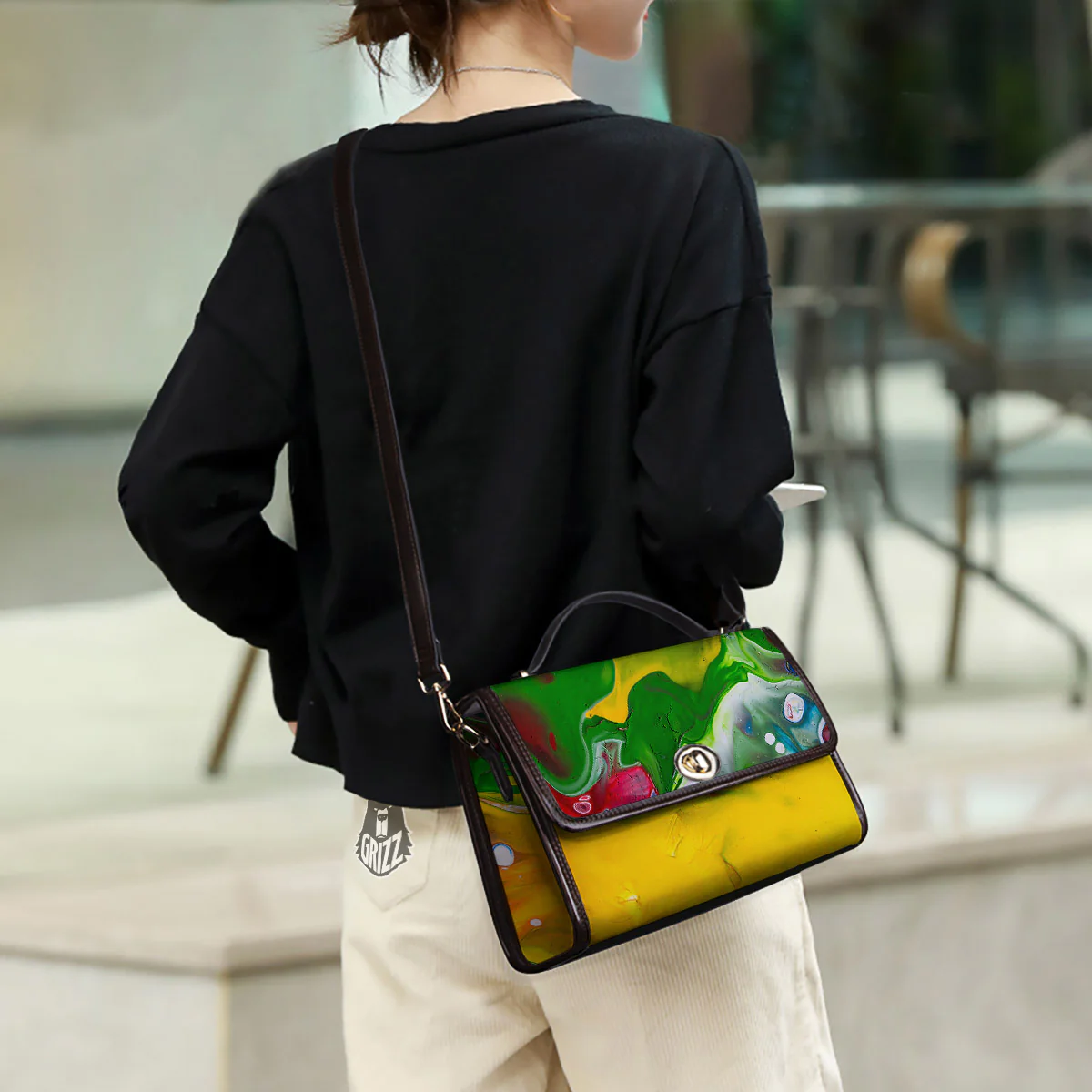 Acid Melt Yellow And Green Print Women's Satchel Bag - Image 3