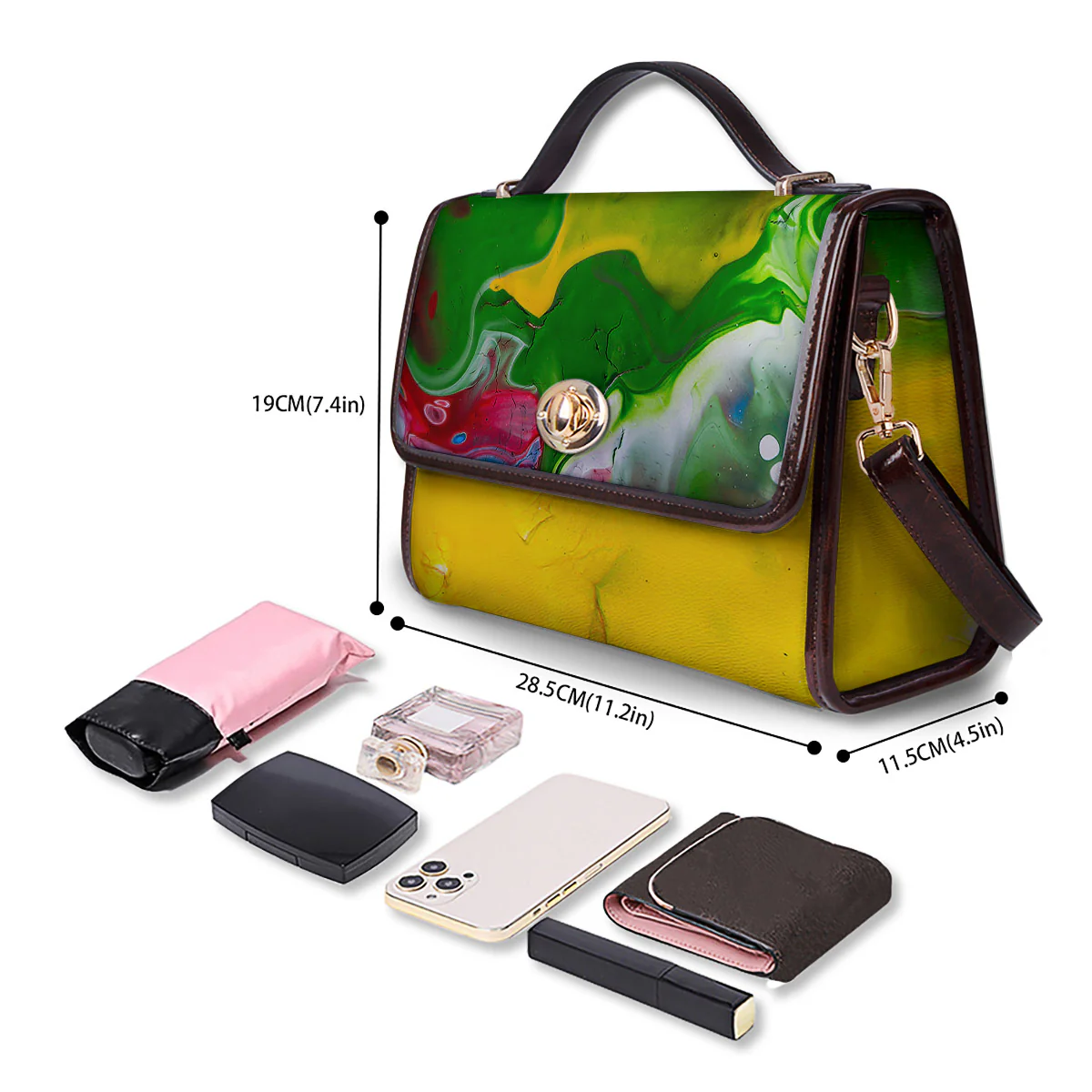 Acid Melt Yellow And Green Print Women's Satchel Bag - Image 4