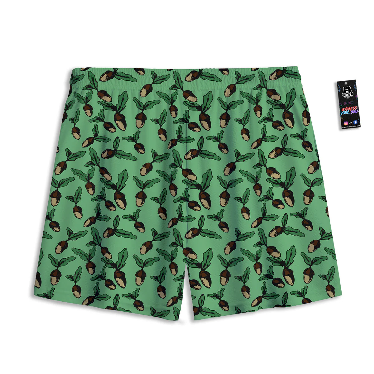 Acorn Green Print Pattern Mesh Shorts - Image 2