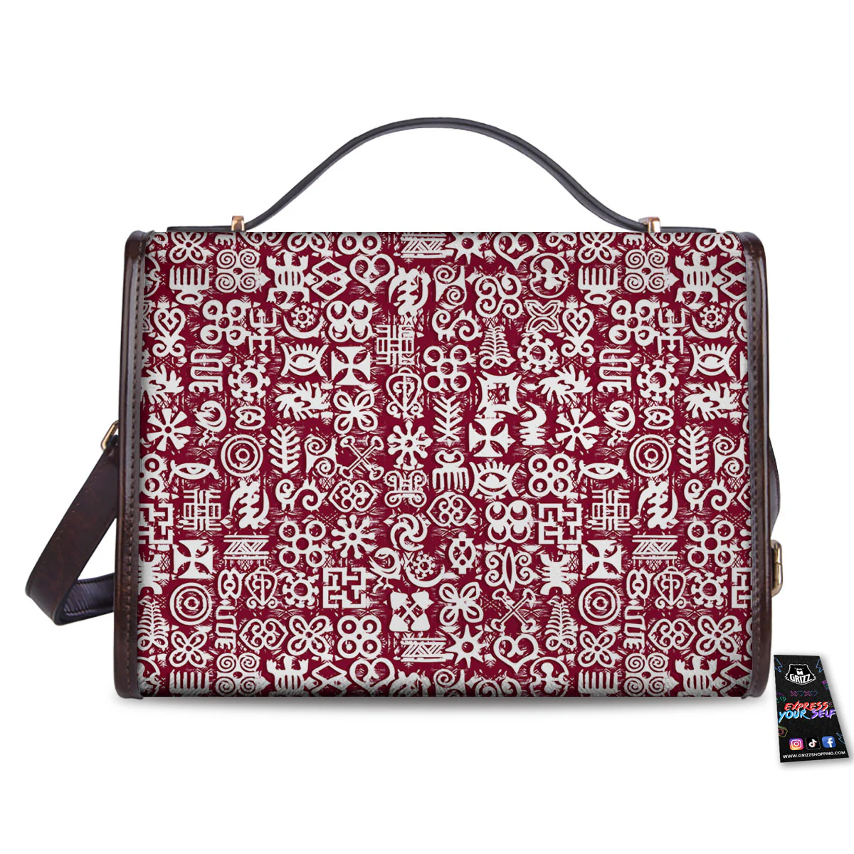 Adinkra African Tribe Red Symbols Women's Satchel Bag - Image 2