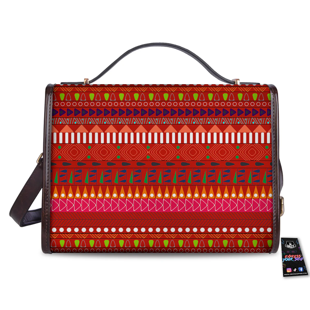 Adinkra Symbols West African Print Pattern Women's Satchel Bag - Image 2