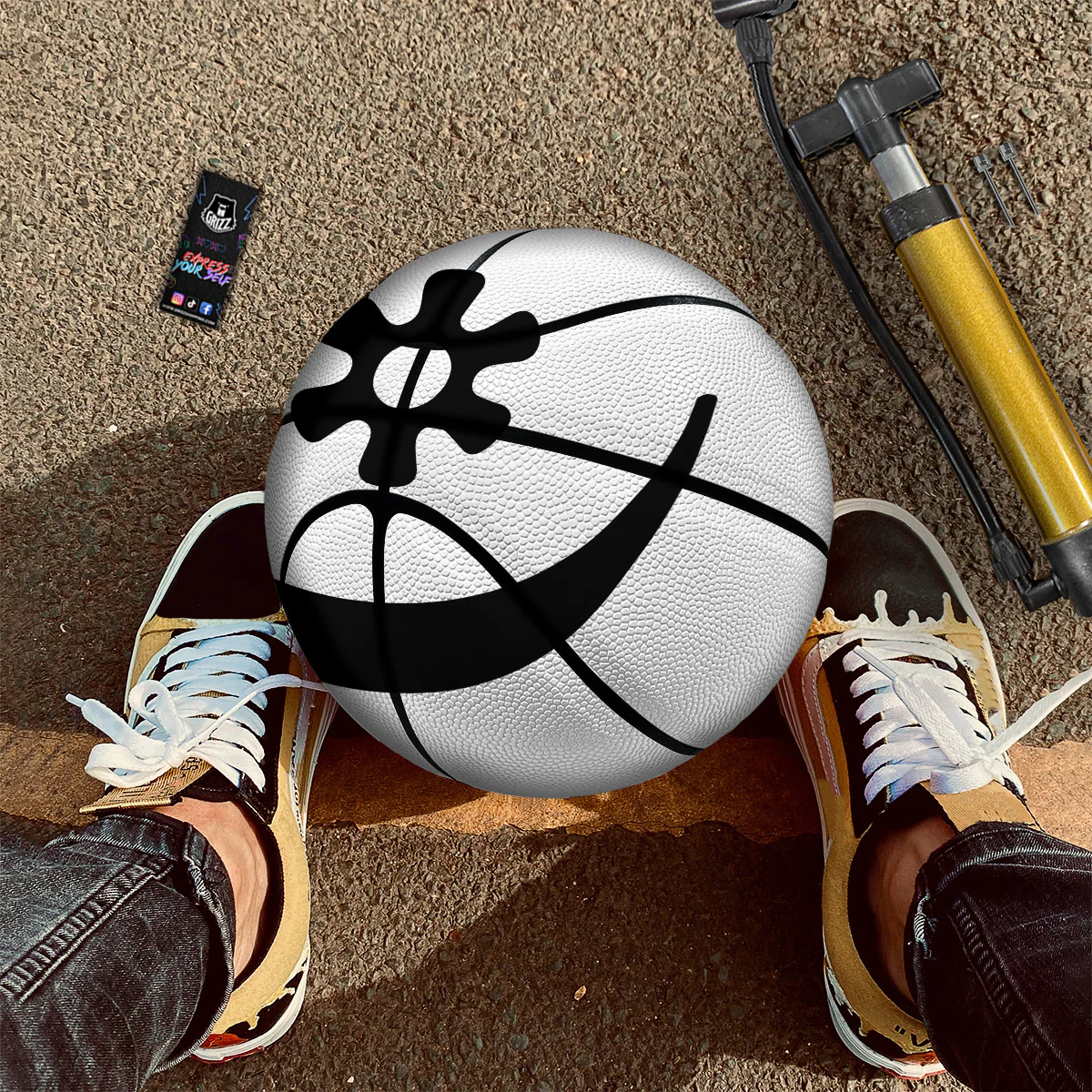Adinkra Tribe Symbols White And Black Basketball - Image 2
