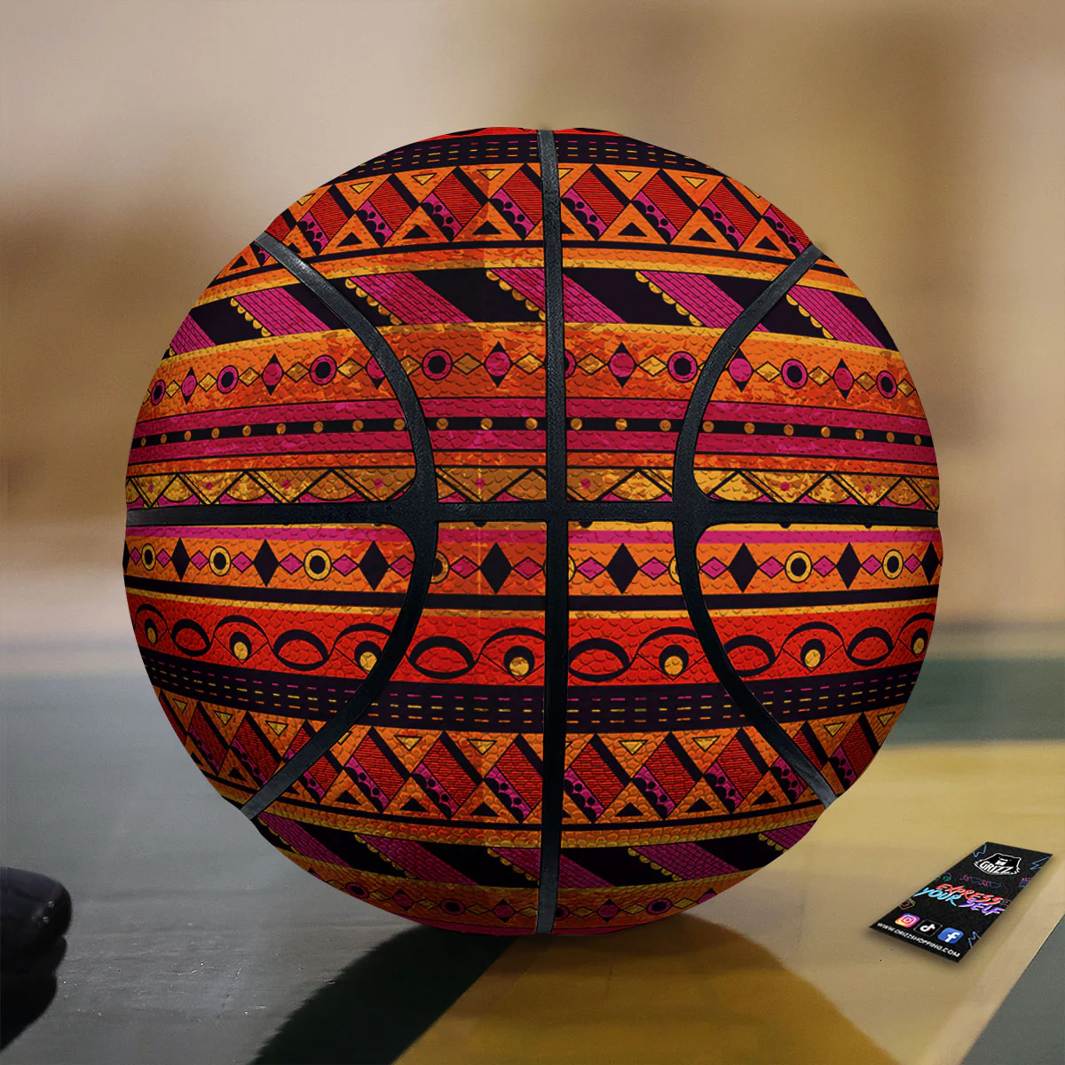African Dashiki Black And Orange Print Basketball