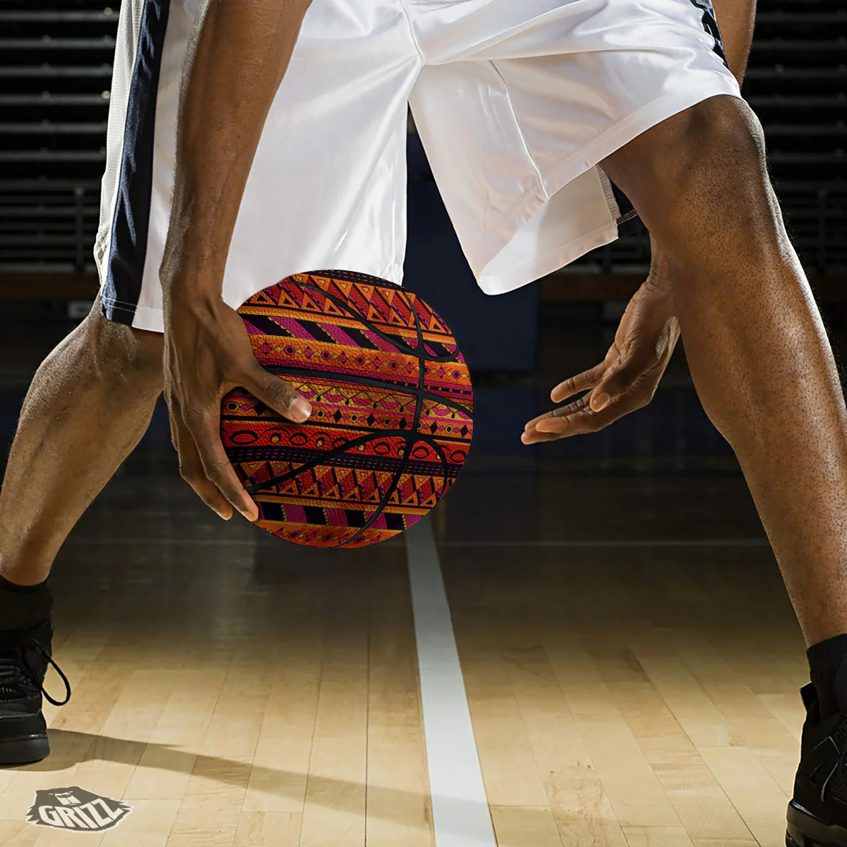 African Dashiki Black And Orange Print Basketball - Image 3