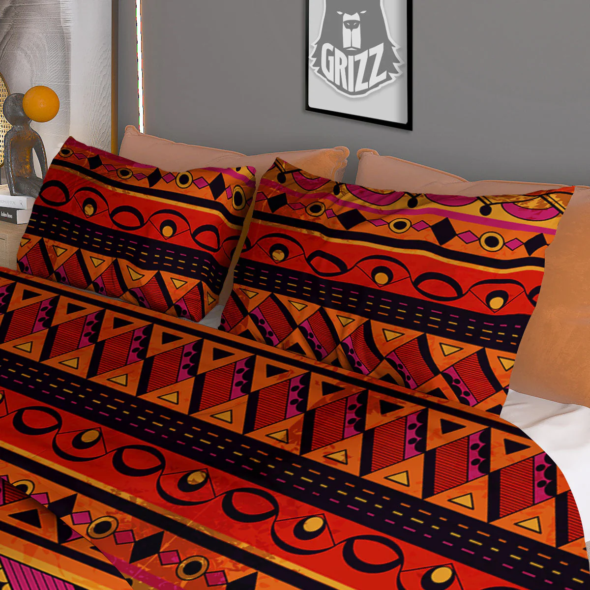 African Dashiki Black And Orange Print Duvet Cover Bedding Set - Image 3