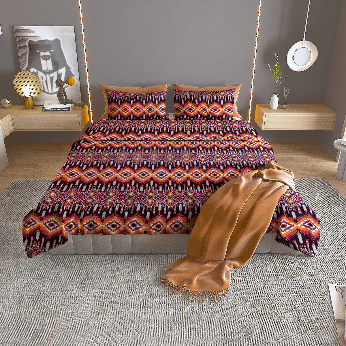 African Dashiki Black And Purple Print Duvet Cover Bedding Set