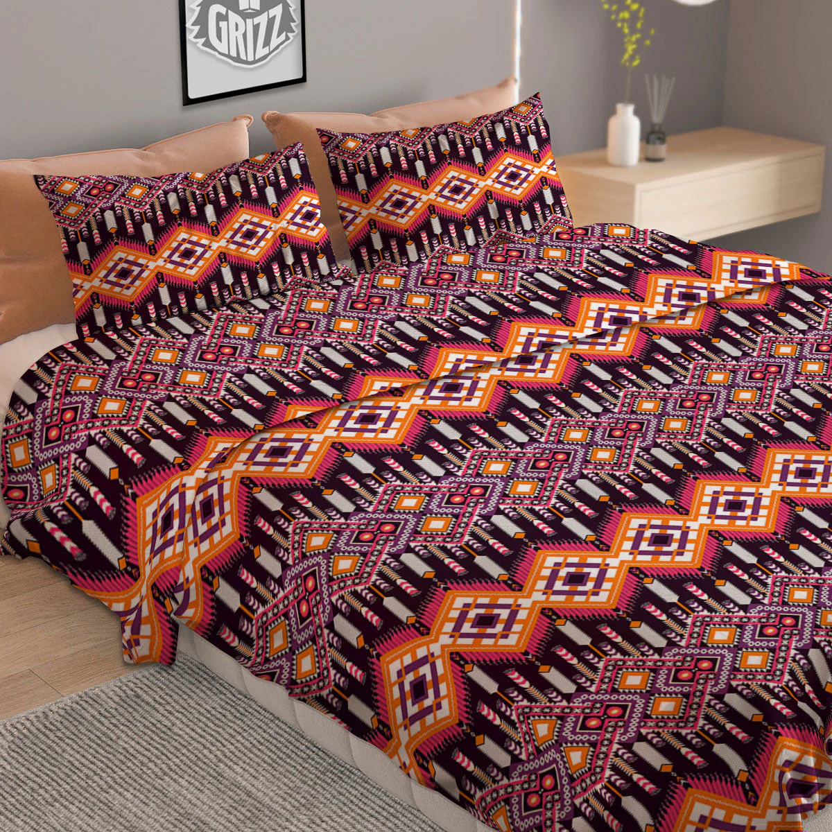 African Dashiki Black And Purple Print Duvet Cover Bedding Set - Image 2