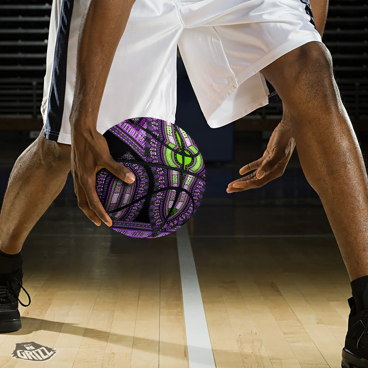 African Dashiki Purple And Black Print Basketball - Image 3