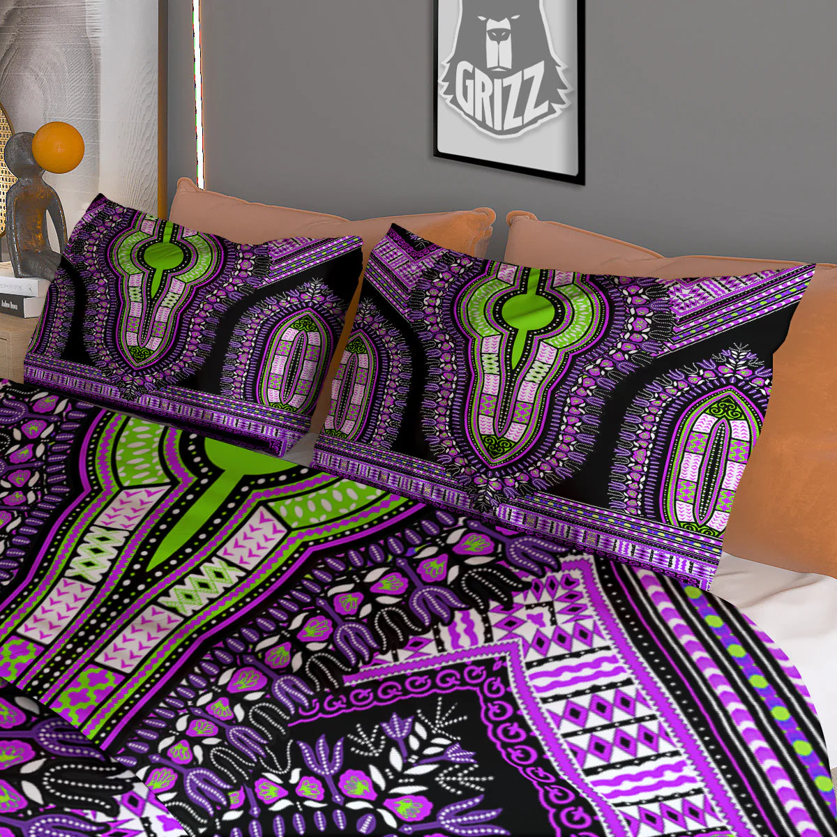 African Dashiki Purple And Black Print Duvet Cover Bedding Set - Image 3