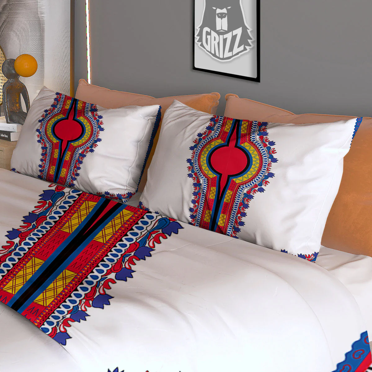 African Dashiki White And Red Print Duvet Cover Bedding Set - Image 3