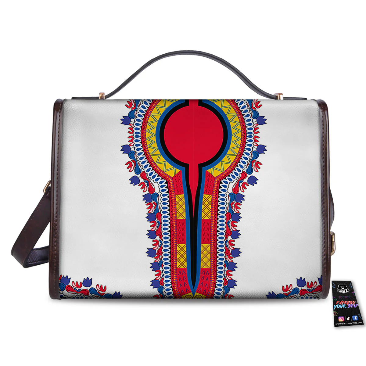 African Dashiki White And Red Print Women's Satchel Bag - Image 2