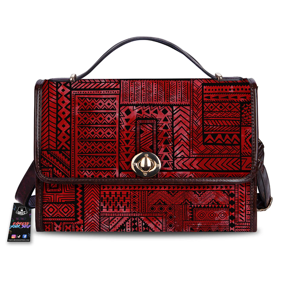 African Ethnic Black And Red Print Women's Satchel Bag