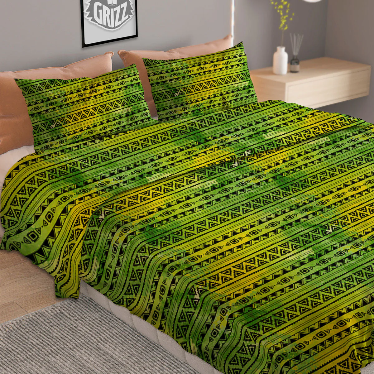 African Ethnic Green Print Duvet Cover Bedding Set - Image 2