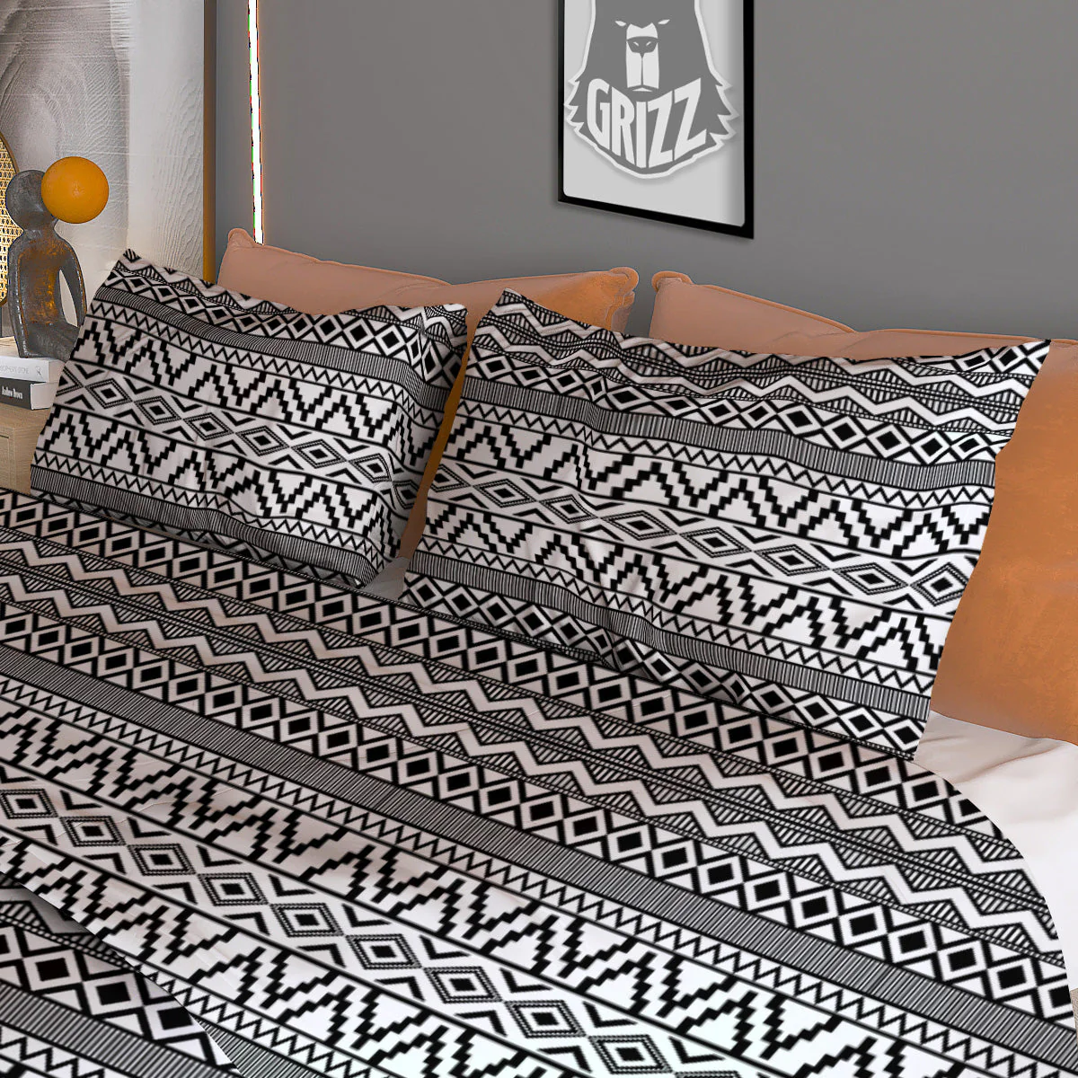 African Ethnic White And Black Print Duvet Cover Bedding Set - Image 3