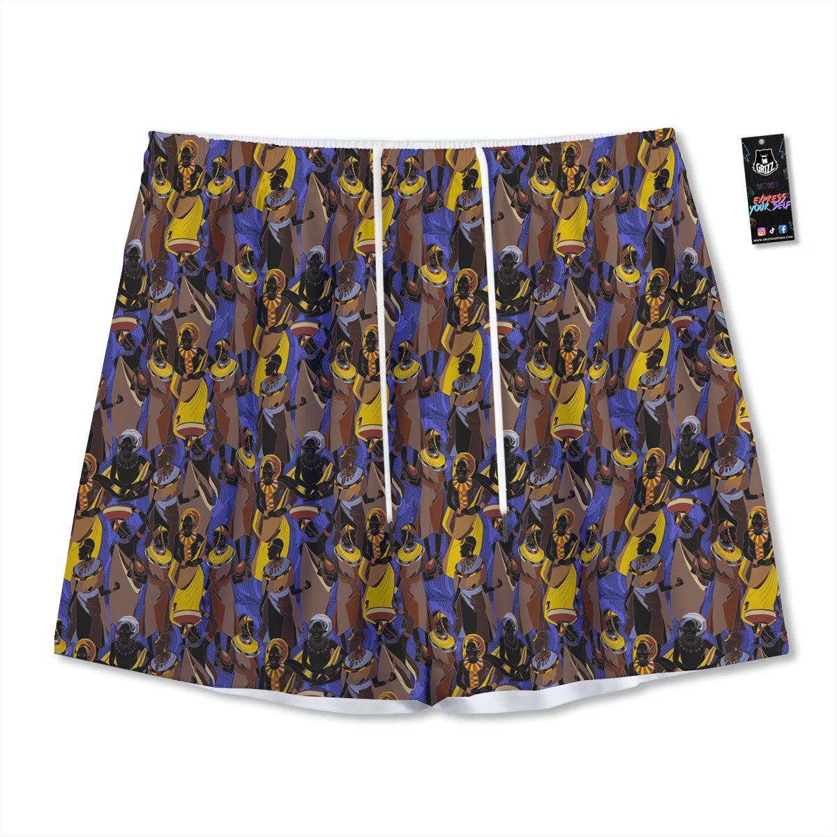 African Girl Art Print Pattern Mesh Shorts