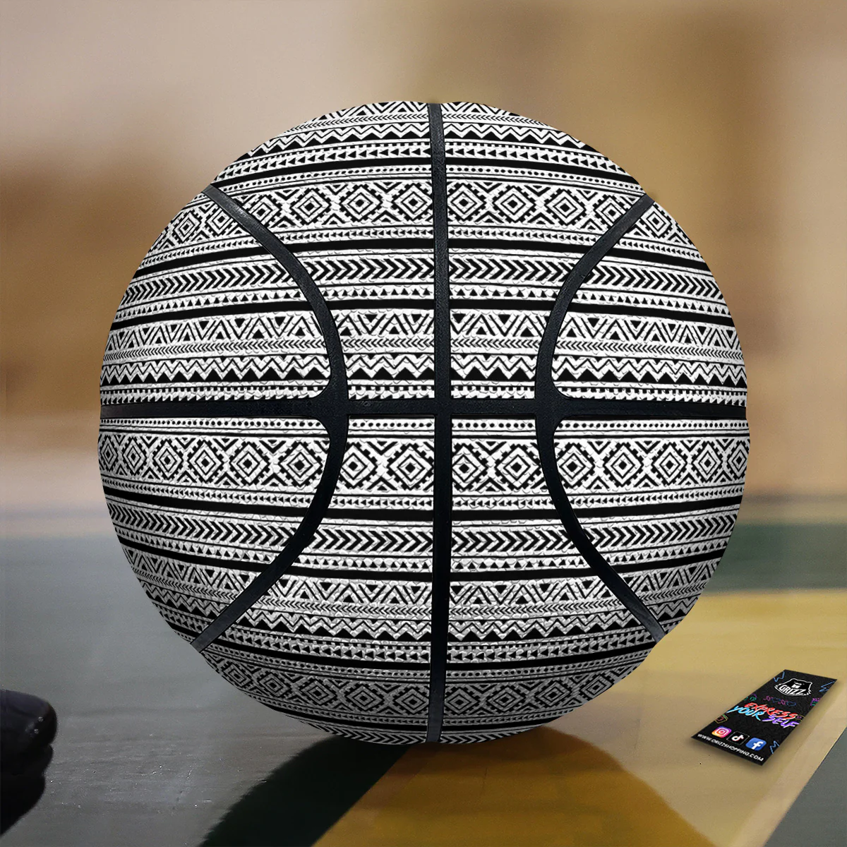 African Tribal White And Black Print Basketball