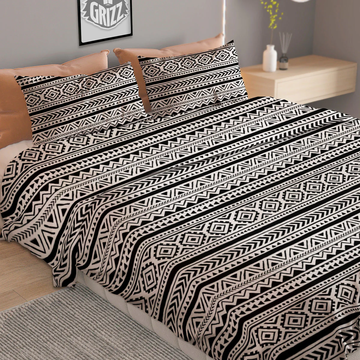 African Tribal White And Black Print Duvet Cover Bedding Set - Image 2