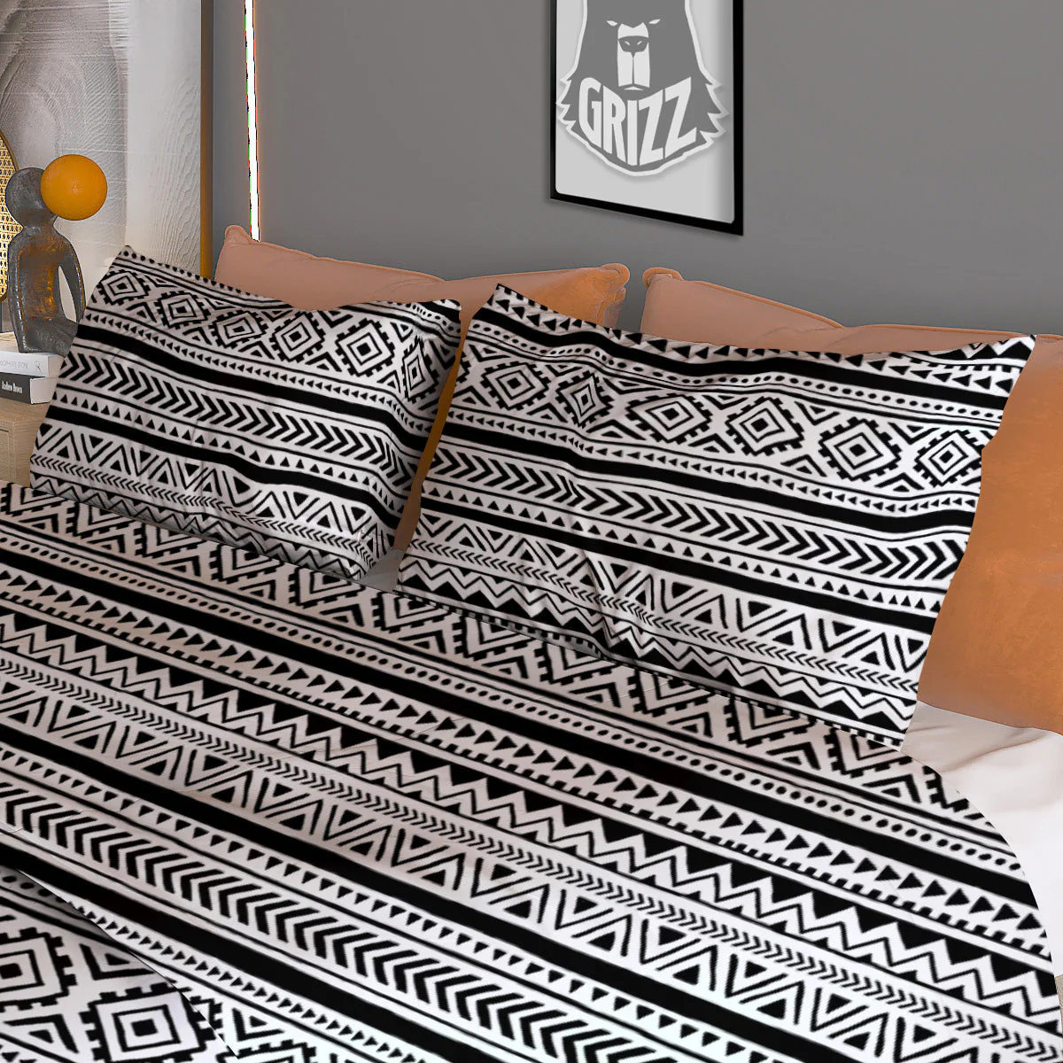 African Tribal White And Black Print Duvet Cover Bedding Set - Image 3