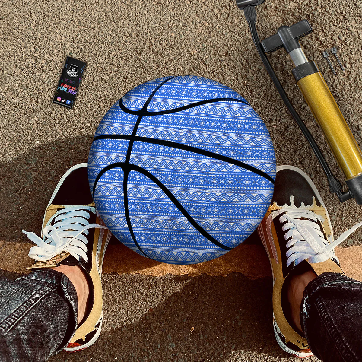 African White And Blue Print Pattern Basketball - Image 2