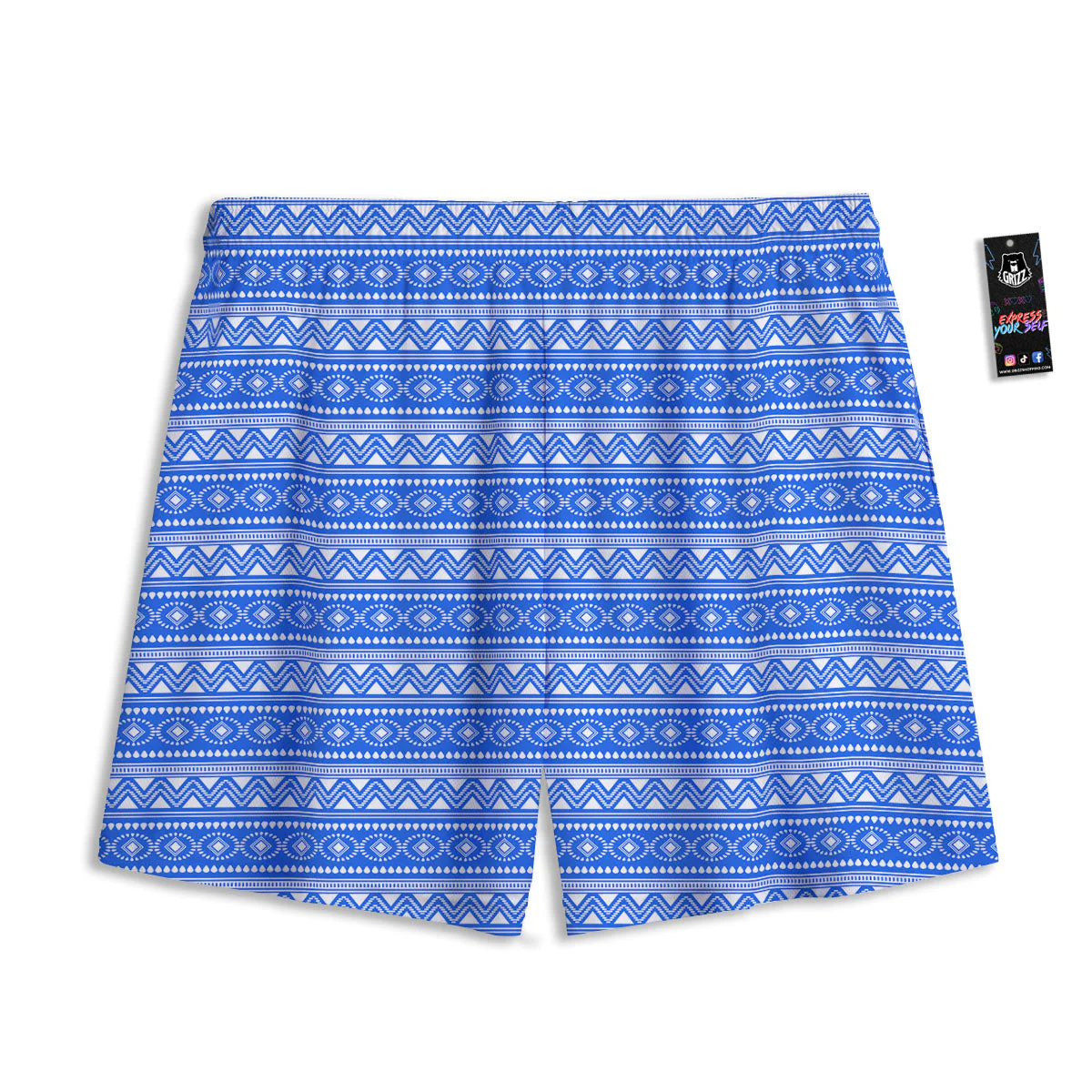 African White And Blue Print Pattern Mesh Shorts - Image 2