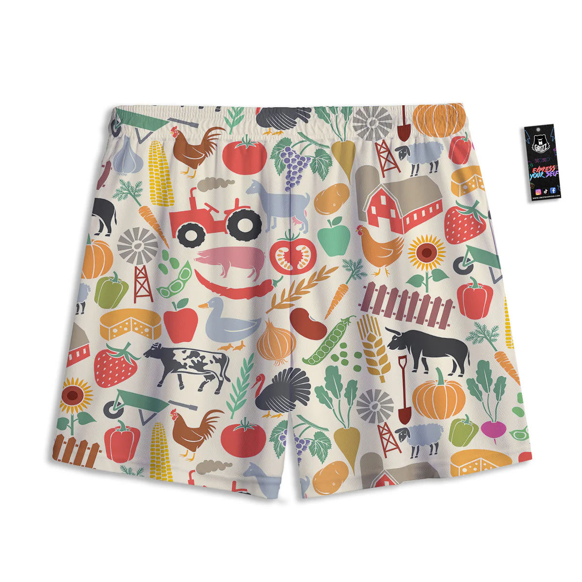 Agriculture Farming Colorful Print Pattern Mesh Shorts - Image 2