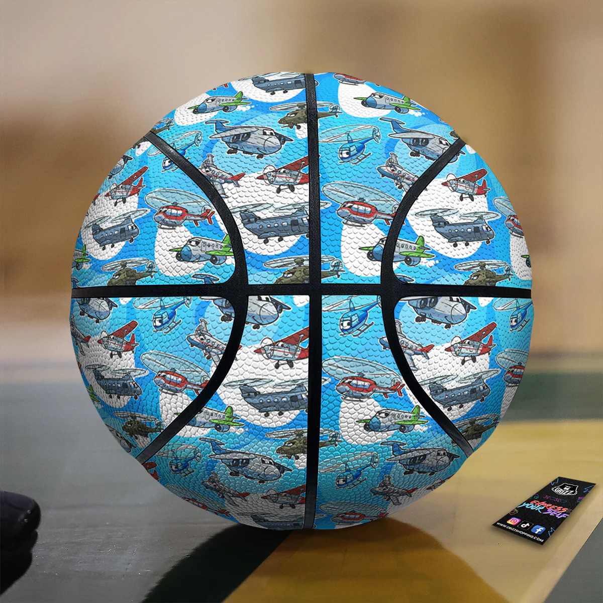 Airplanes And Helicopters Cartoon Print Pattern Basketball