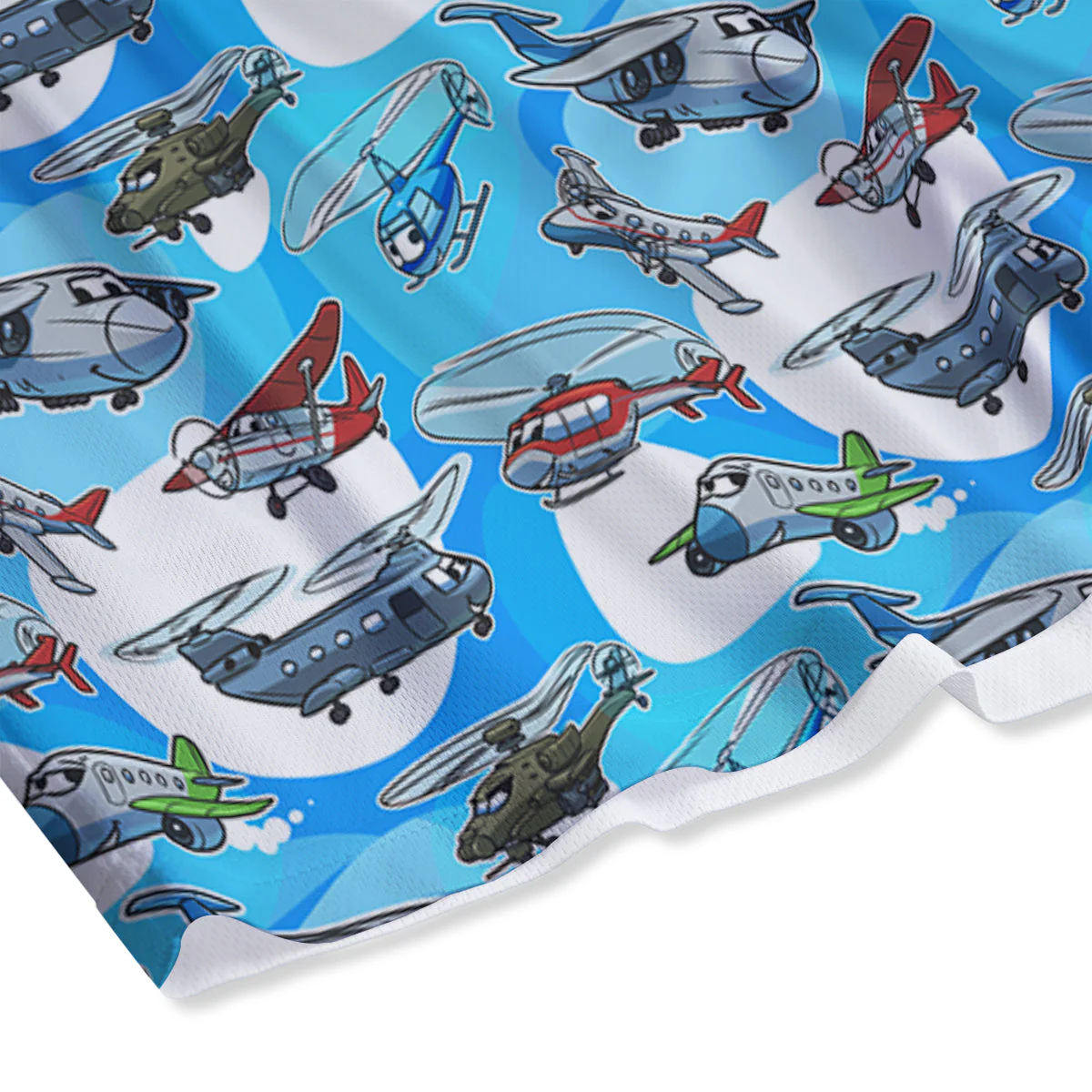 Airplanes And Helicopters Cartoon Print Pattern Mesh Shorts - Image 4