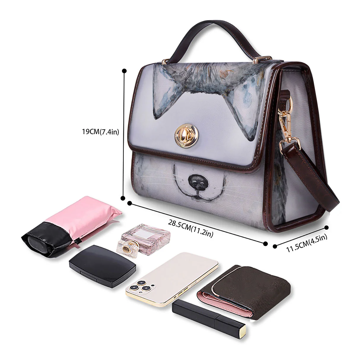 Alaskan Malamute Hand Drawn Print Women's Satchel Bag - Image 4
