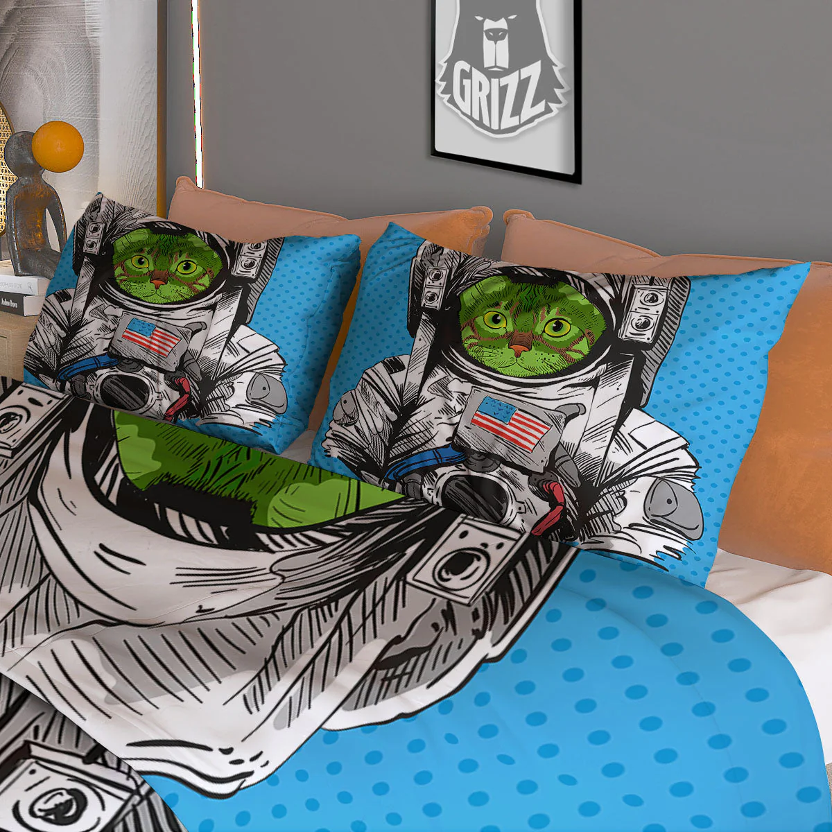 Alien Cat Astronaut Print Duvet Cover Bedding Set - Image 3