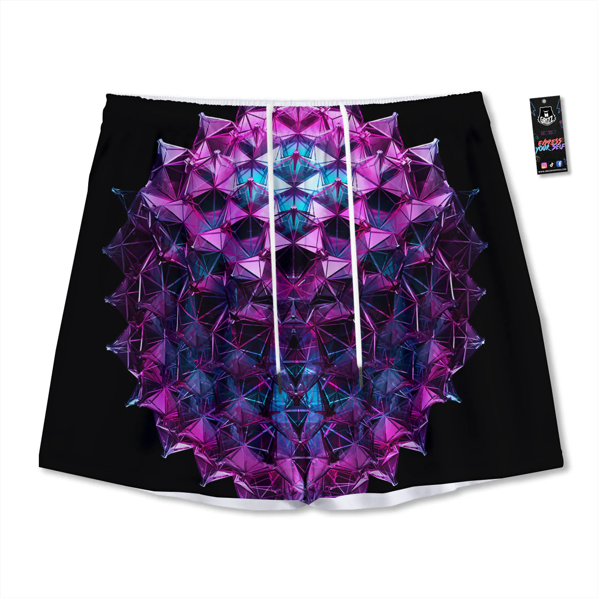Alien Crystal Diamond Flower Print Mesh Shorts