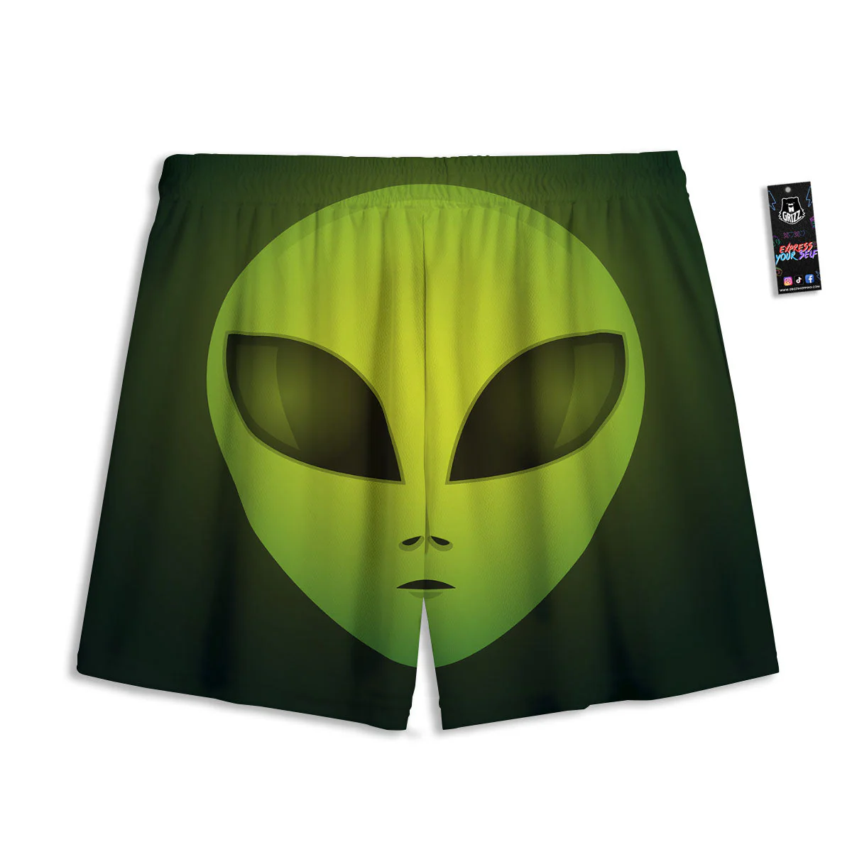 Alien Face Green Print Mesh Shorts - Image 2