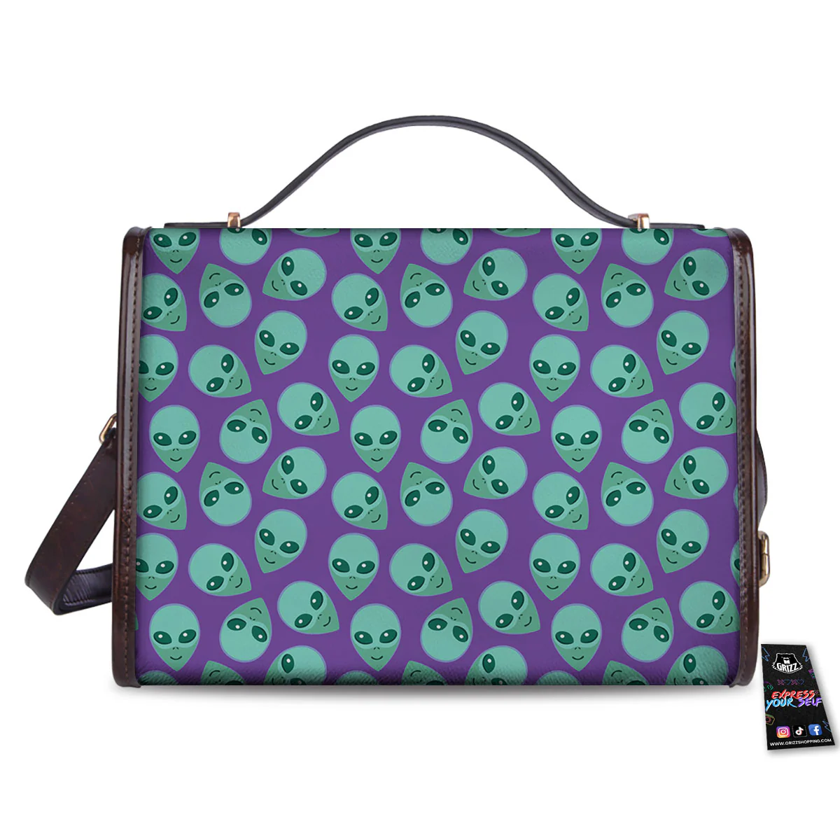 Alien Face Purple Print Pattern Women's Satchel Bag - Image 2
