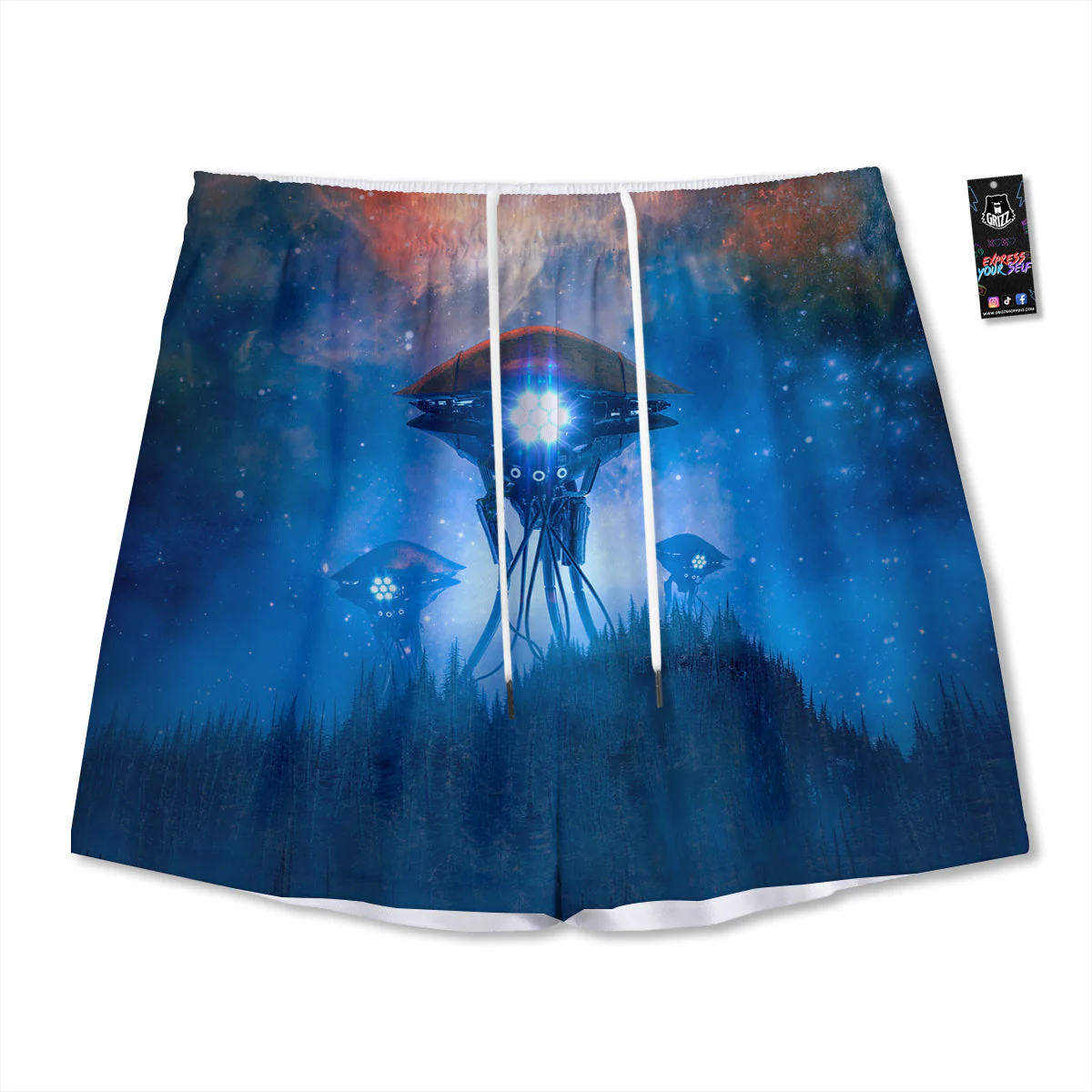 Alien Machines Print Mesh Shorts