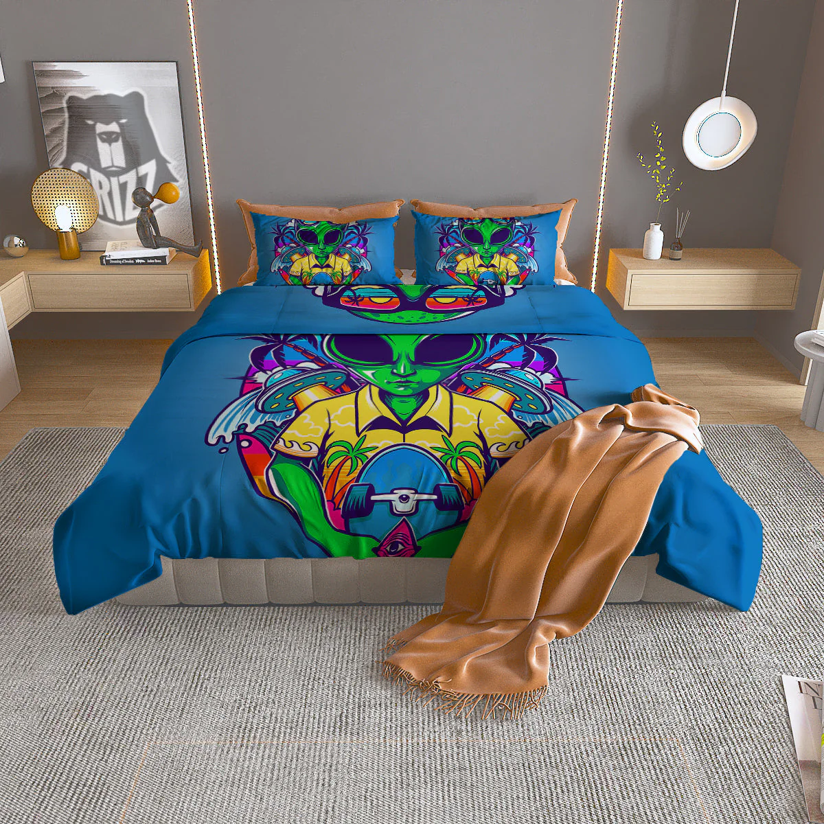 Alien Summer Beach Print Duvet Cover Bedding Set
