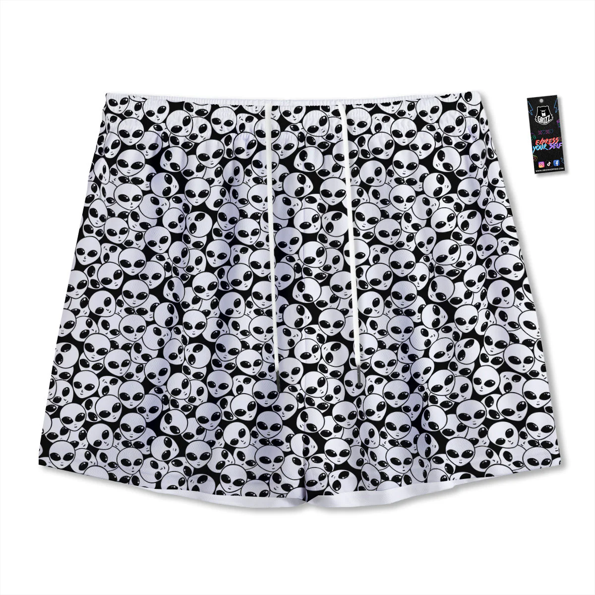 Alien White And Black Print Mesh Shorts