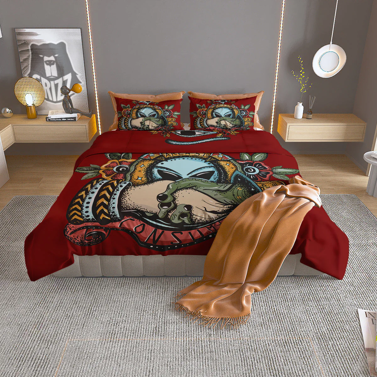Aliens Area 51 Print Duvet Cover Bedding Set