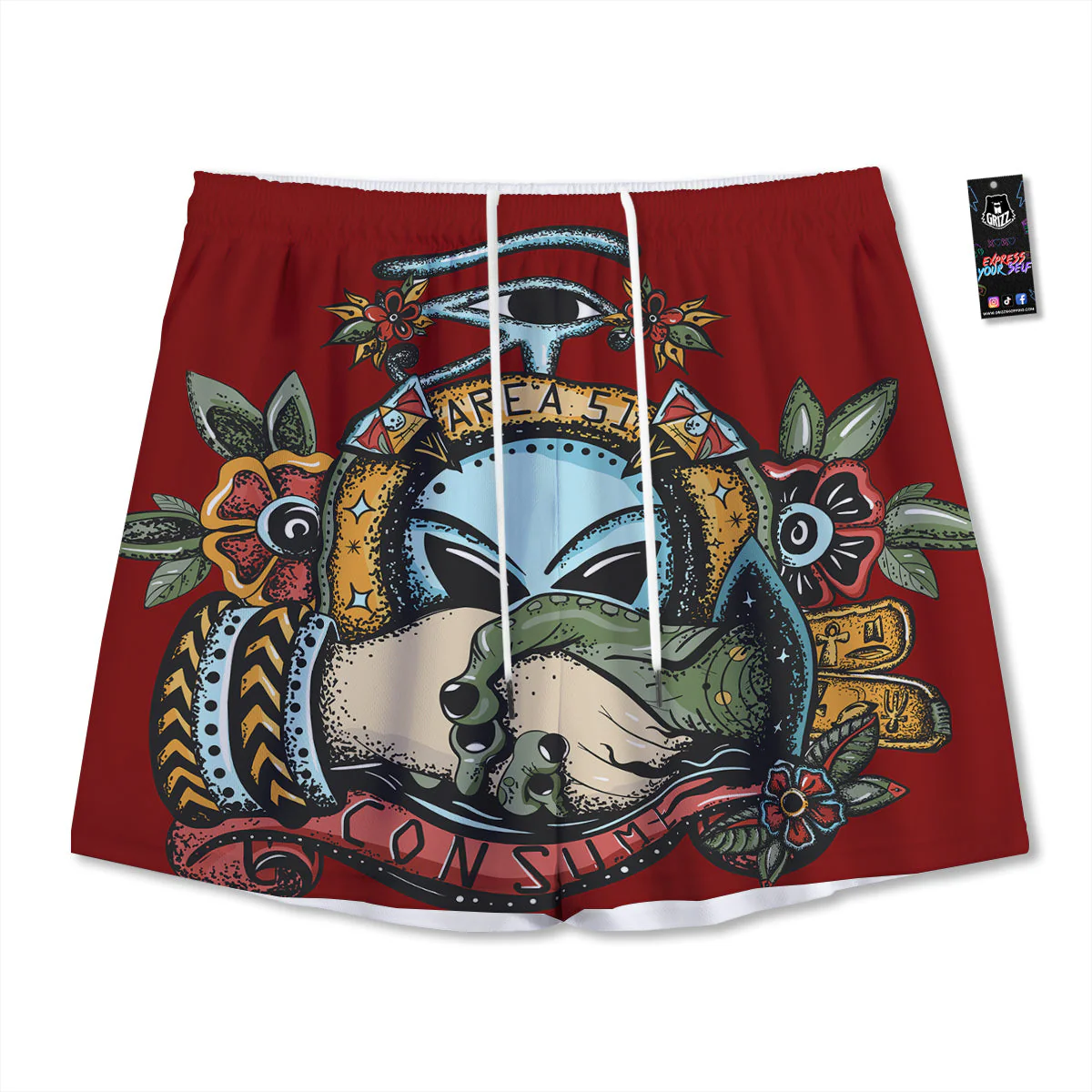 Aliens Area 51 Print Mesh Shorts