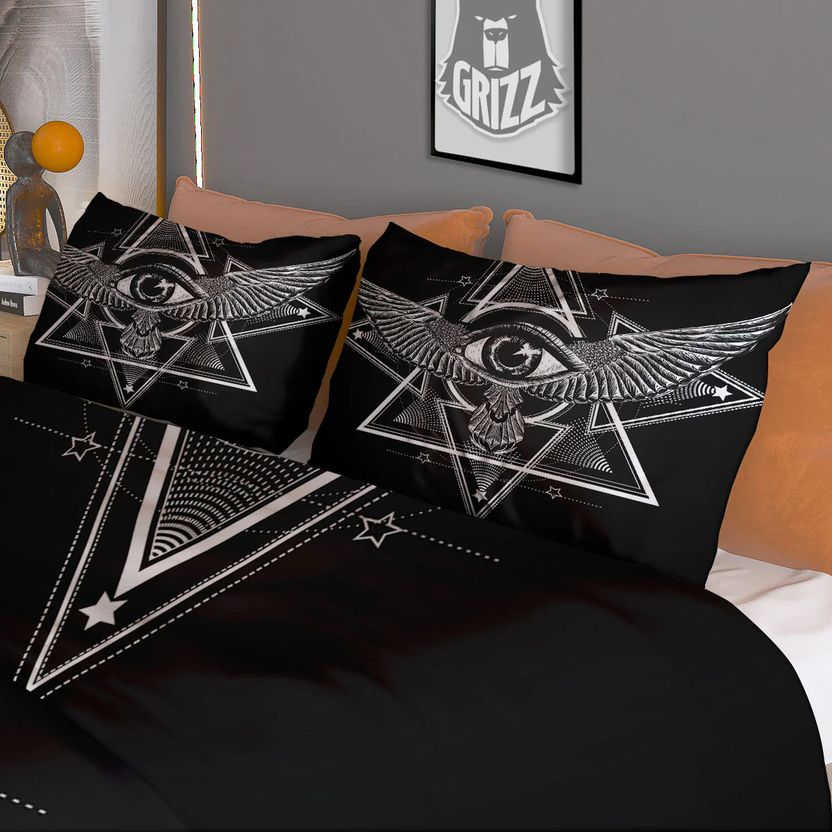 All Seeing Eye Black And Silver Print Duvet Cover Bedding Set - Image 3