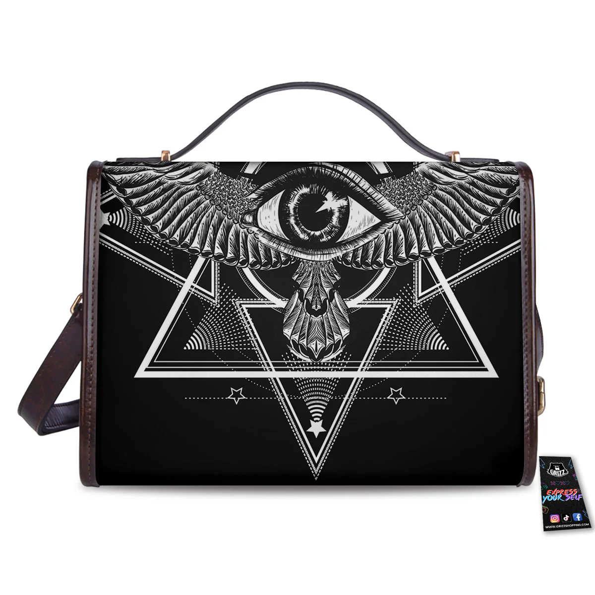 All Seeing Eye Black And Silver Print Women's Satchel Bag - Image 2