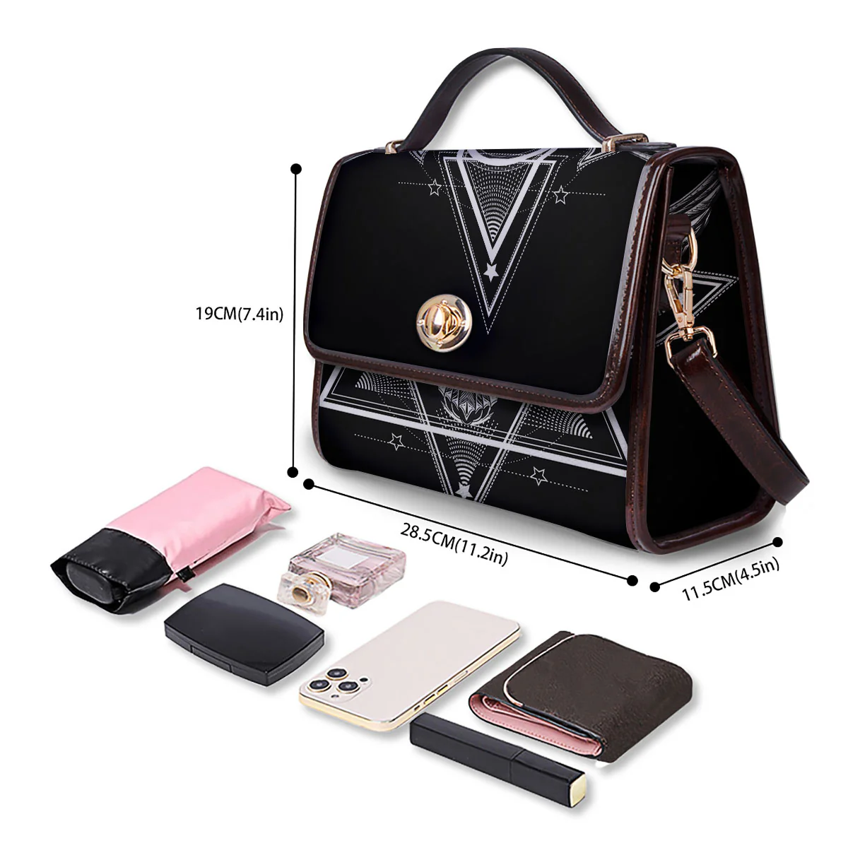 All Seeing Eye Black And Silver Print Women's Satchel Bag - Image 4