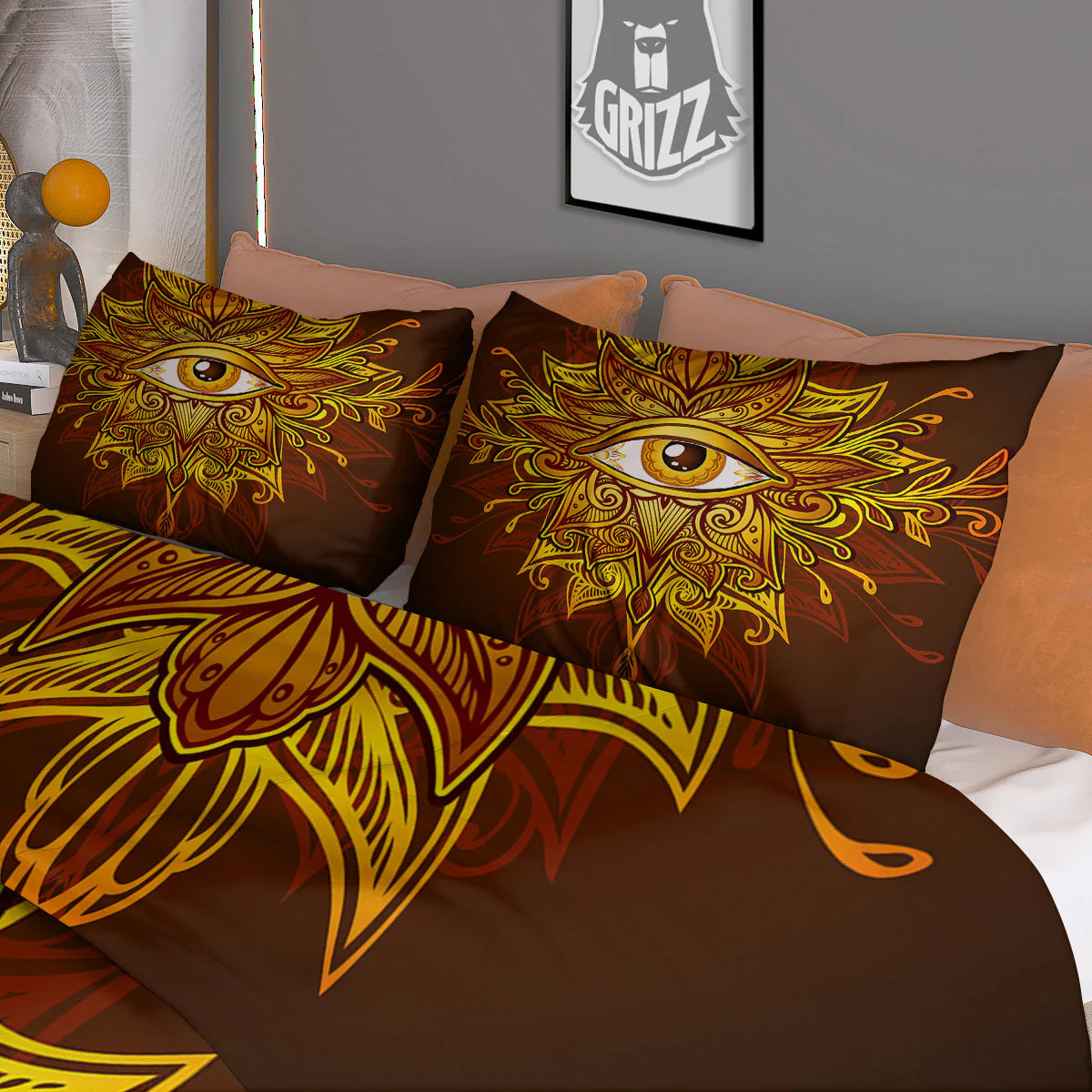 All Seeing Eye Gold Print Duvet Cover Bedding Set - Image 3