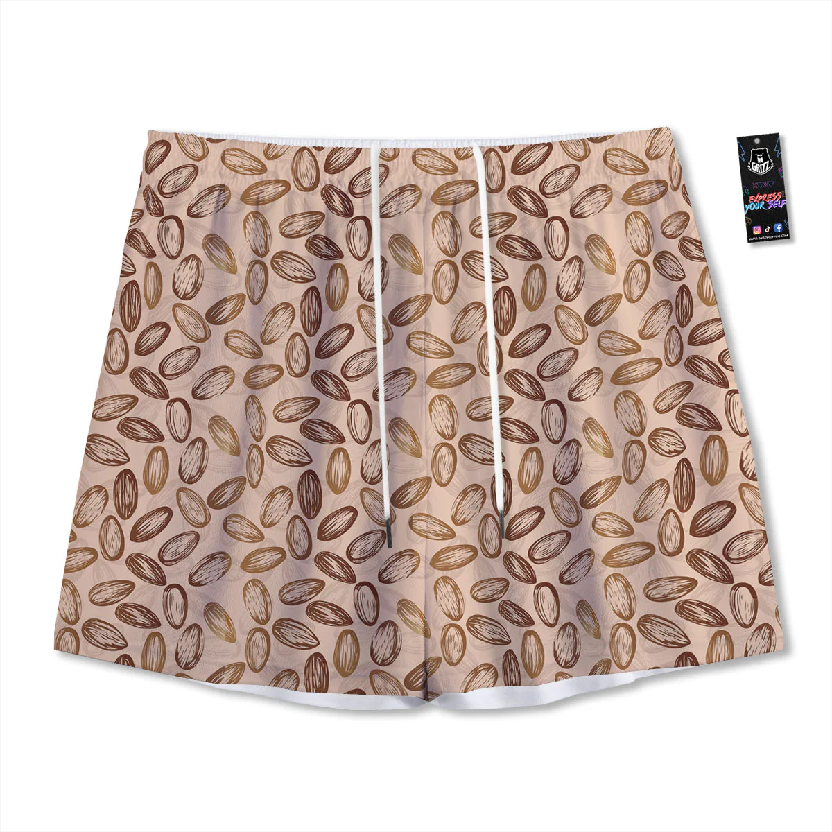 Almond Beige Print Pattern Mesh Shorts