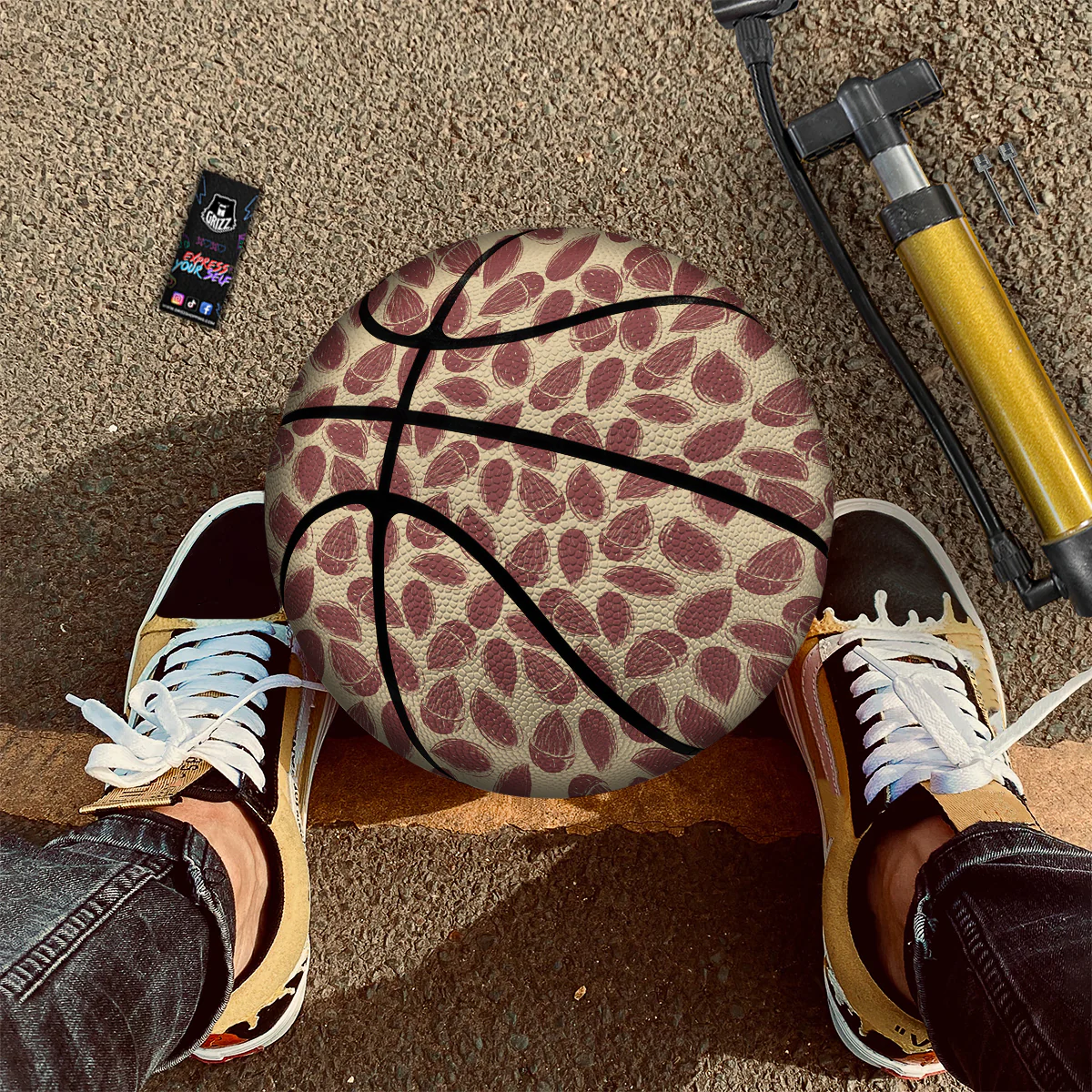 Almond Vintage Print Pattern Basketball - Image 2