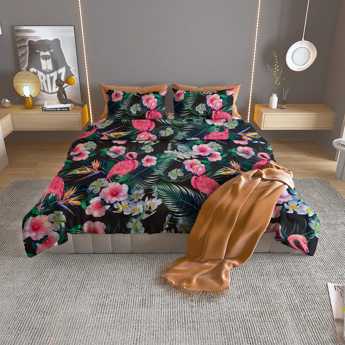 Aloha Flamingo Tropical Print Pattern Duvet Cover Bedding Set