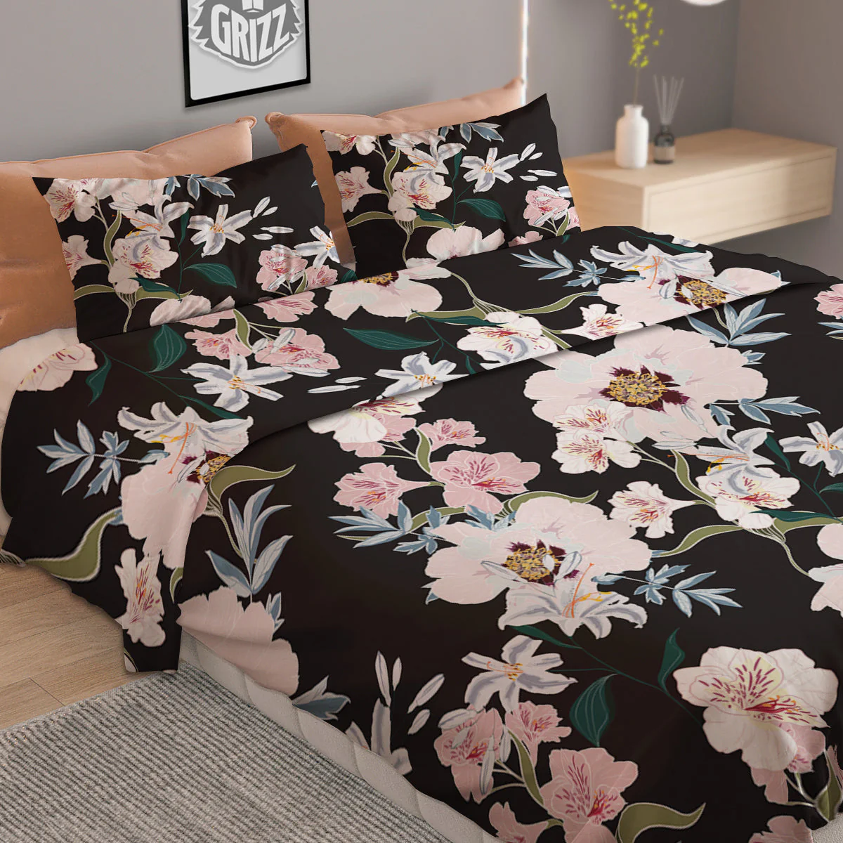 Alstroemeria Pink And White Print Pattern Duvet Cover Bedding Set - Image 2