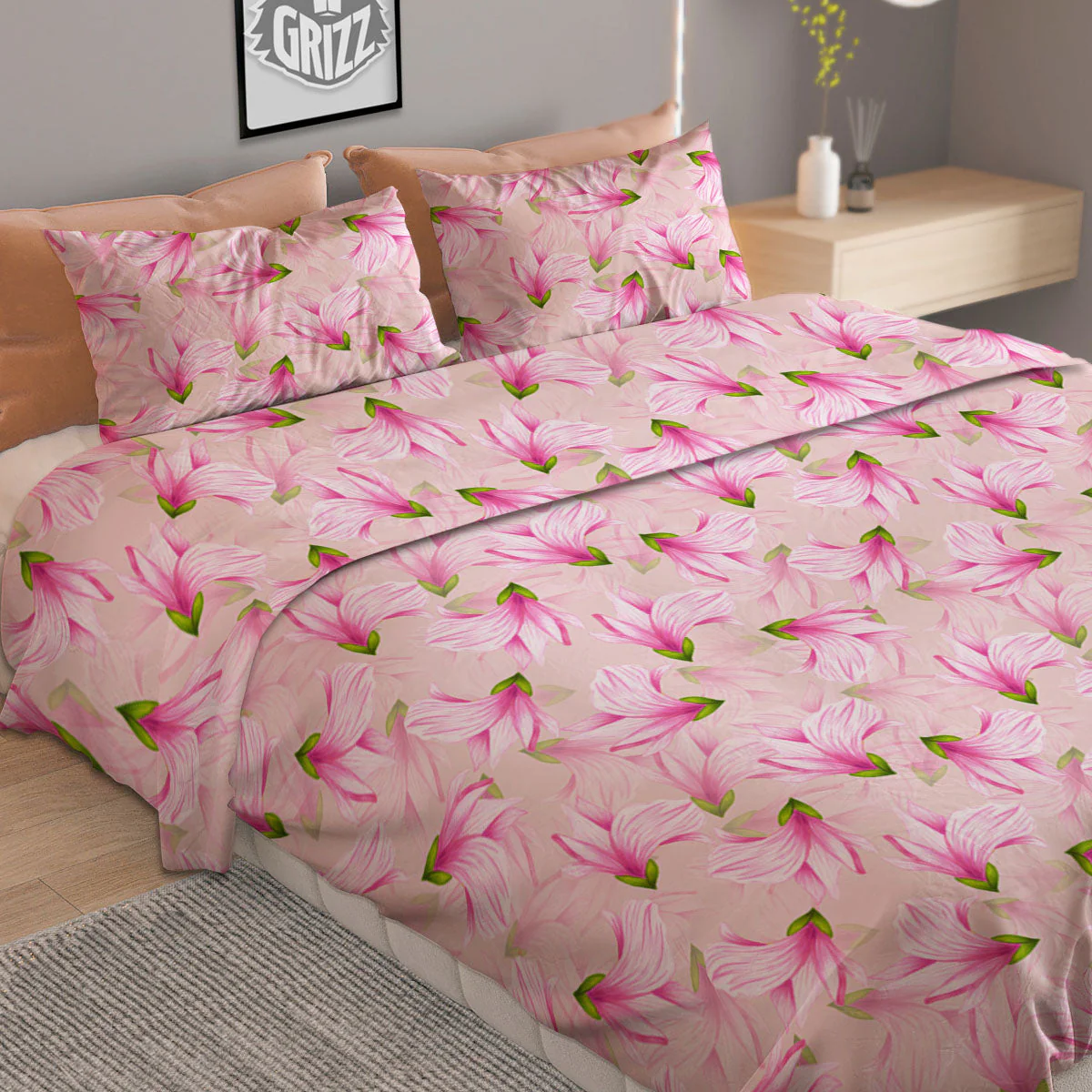 Alstroemeria Pink Print Pattern Duvet Cover Bedding Set - Image 2