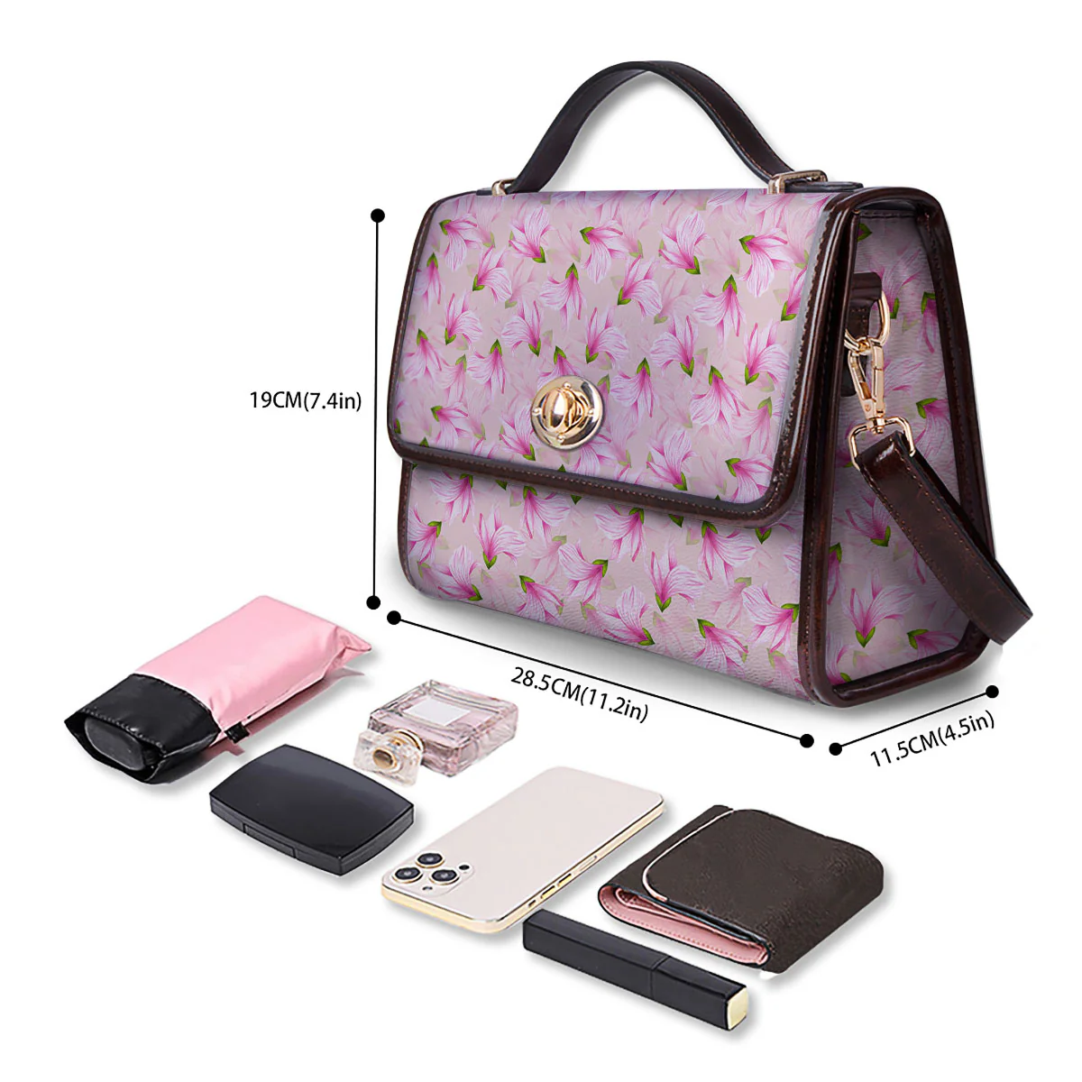 Alstroemeria Pink Print Pattern Women's Satchel Bag - Image 4